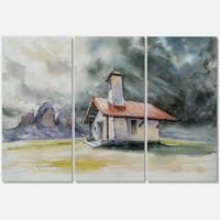 Designart 'Oluja Na Rustikalnoj Kući Na Vrhu Planine' Country Canvas Wall Art Print