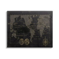 Stupell Industries Crna detaljna Karta Svijeta Galerija grafičke umjetnosti sa omotanim platnom Print zidna