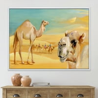 Designart 'Camels In Wild Desert II' seoska kuća uokvirena platnenim zidom Art Print