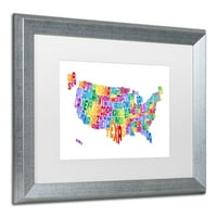 Zaštitni znak Likovna umjetnost Američka tipografija tekstualna karta Umjetnost platna Michaela Tompsetta, bijeli mat, srebrni okvir
