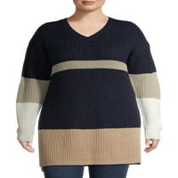 Šta je sljedeće ženski Plus Size V-izrez blokirani tuniki džemper u boji
