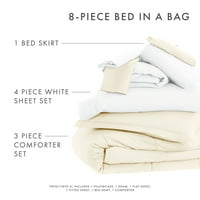 Noble Linens 8-dijelni krevet od slonovače u torbi set posteljine od mikrovlakana, Twin Xl
