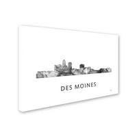 Zaštitni znak likovne umjetnosti 'Des Moines Iowa Skyline WB-BW' platno Art Marlene Watson
