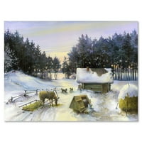 Designart 'Vikendica Prekrivena Snijegom Sa Winterscene' Country Canvas Wall Art Print