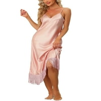 Unique Bargains Womens Satin Nightgown Lounge odjeća za spavanje Cami haljina sa Pidžamom sa resicama