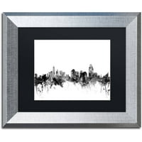 Zaštitni znak Likovna umjetnost Cincinnati Ohio Skyline B & W Umjetnost platna Michaela Tompsetta, crni mat, srebrni okvir
