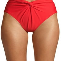 Time and Tru ženski crveni Twist prednji čvrsti Bikini donji dio kupaćeg kostima visokog struka