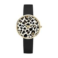 Adrienne Vittadini Diamond Dial Leopard Dial i crni kožni analogni sat