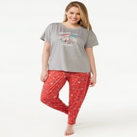 Joyspun ženska majica kratkih rukava i joggers pidžama set, dvodijelni, veličina S do 3x