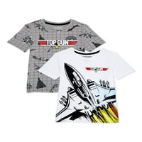 Top Gun Boys Svuda Print Grafički Kratki Rukav T-Shirt, 2-Pack, Veličine 4-20