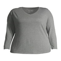 Terra & Sky ženski Plus Size Dugi rukav svakodnevna esencijalna majica s V izrezom, 2 pakovanja