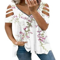 Trowlwalk Ladies majica Floral Print Majica V-izrez Ljetni vrhovi Kuća za odmor TEE kratki rukav Tunik Bluza