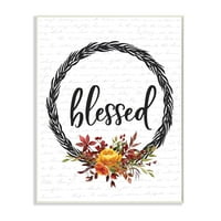 Stupell Industries blagoslovljeni cvjetni vijenac jesen jesen Sezonski dizajn Zidna ploča sa slovima i podstavljenim