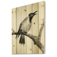 Designart' Monochrome Crying Crow On a Branch ' tradicionalni Print na prirodnom borovom drvetu