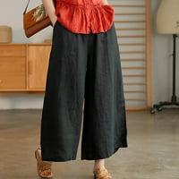 Ženske plus veličine posteljine hlače Ljeto široke noge Palazzo pantalone Ležerne prilike visoke elastične