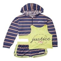 Justice Girls 3-dijelni dnevni boravak, kratki i komplet pidžama pidžama s punim patentnim zatvaračem, veličine 5-18