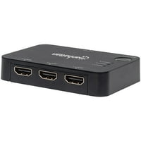 Manhattan 4K 3-port HDMI prekidač - 4K @ 30Hz, USB pogon, daljinski upravljač, crni