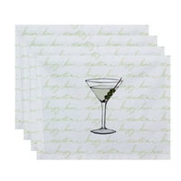 Jednostavno Tratinčica, Martini Glass Text Fade Geometrijski Print Placemat, Svijetlo Zelena