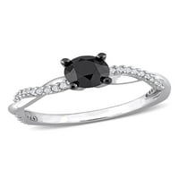 1-karatni T. W. crno-bijeli dijamant 14kt zaručnički prsten od bijelog zlata