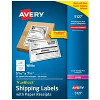 Avery bijele naljepnice s papirnim Priznanicama s TrueBlock tehnologijom za laserske pisače, 5-1 16 & quot;